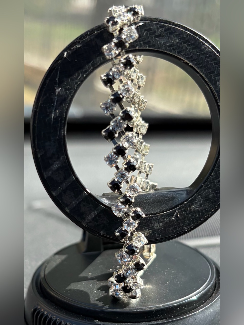 Silver Tennis Bracelet with Black and Clear Stones